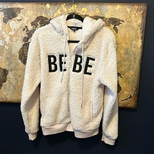 Cream Bebe Sport Sherpa Zip Up Hoodie Cozy Women Size Large